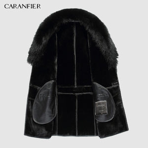 CARANFIER Faux Leather Jacket Mens Winter Velvet Thick Jacket Male Middle-aged Leather Fur Collar Detachable Men Clothing 4xL