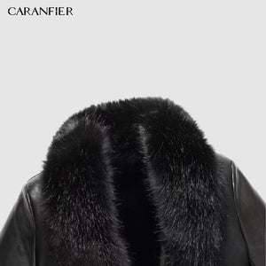 CARANFIER Faux Leather Jacket Mens Winter Velvet Thick Jacket Male Middle-aged Leather Fur Collar Detachable Men Clothing 4xL