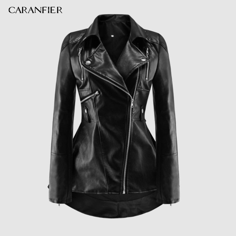 CARANFIER  PU Leather Motorcycle Jacket Women Autumn Top Fashion Hot Sale Outerwear Cool Slim Fitness Female Goth Casual Coat