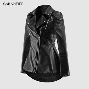 CARANFIER  PU Leather Motorcycle Jacket Women Autumn Top Fashion Hot Sale Outerwear Cool Slim Fitness Female Goth Casual Coat