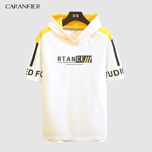 CARANFIER Men's T-Shirt Short  New Letter Pattern Casual Cotton Sports Loose Large Size O-Neck Summer Quick Dry Breathable Wild