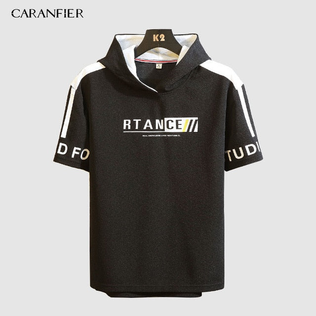 CARANFIER Men's T-Shirt Short  New Letter Pattern Casual Cotton Sports Loose Large Size O-Neck Summer Quick Dry Breathable Wild