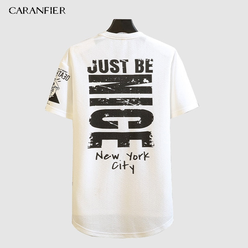 CARANFIER Men's T-Shirt Short personality Letter Casual Cotton Sports Loose Large Size O-Neck Summer Quick Dry Breathable 2019