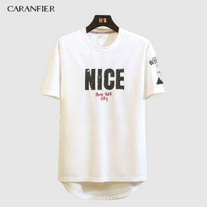 CARANFIER Men's T-Shirt Short personality Letter Casual Cotton Sports Loose Large Size O-Neck Summer Quick Dry Breathable 2019