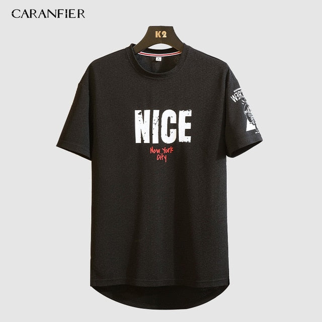 CARANFIER Men's T-Shirt Short personality Letter Casual Cotton Sports Loose Large Size O-Neck Summer Quick Dry Breathable 2019