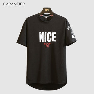 CARANFIER Men's T-Shirt Short personality Letter Casual Cotton Sports Loose Large Size O-Neck Summer Quick Dry Breathable 2019