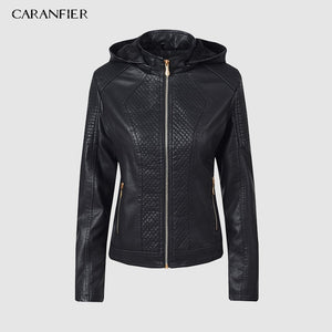 CARANFIER 2019 Winter Faux Leather Jacket Women Hoodies Winter Autumn Motorcycle Jacket Brand Plus Velvet Faux Leather Jackets