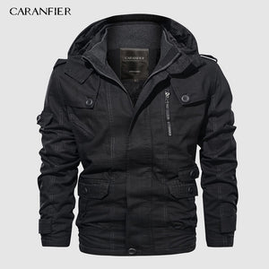 CARANFIER Brand Men Hooded Jacket velvet Winter Cotton Bomber Coat Collar Male Casual Air Force Flight  Jacket Windbreaker 6XL