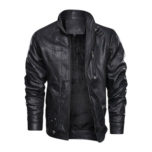 CARANFIER Fashion Winter Leather Jacket Men Stand Collar Motorcycle Washed Retro Velour Leather Jacket European Size Mens Coats