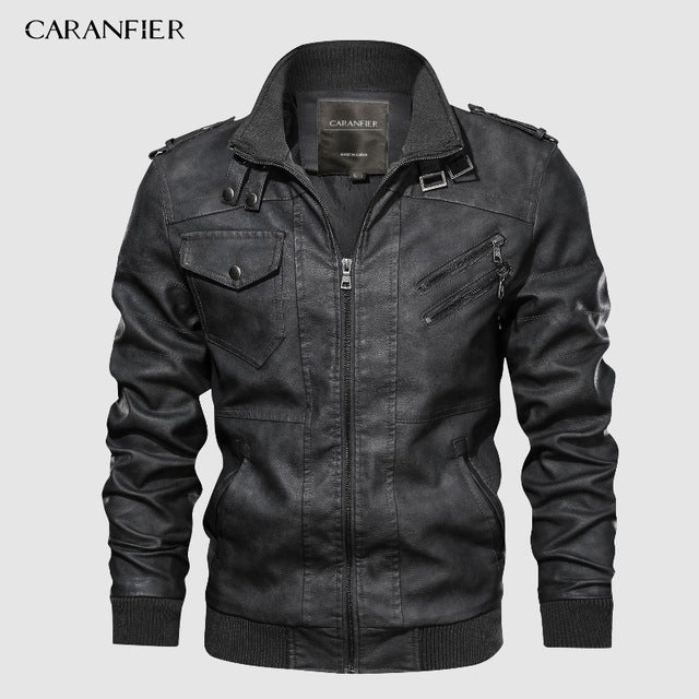 CARANFIER Mens PU Hooded Jackets Coats Motorcycle Biker Faux Leather Jacket Men Classic Winter Jackets Clothes  European Size