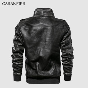 CARANFIER Mens Leather Jackets Motorcycle Stand Collar Zipper Pockets Male US Size PU Coats Biker Faux Leather Fashion Outerwear