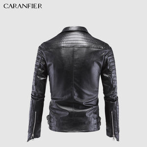 CARANFIER Leather Jacket Men Designer Skull Rivet Studded Punk Rock Black Biker Leather Motorcycle Jackets Men Plus Size M-5XL