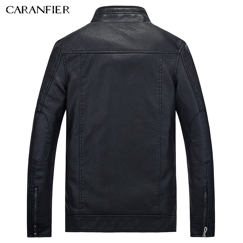 CARANFIER Mens Leather Jackets Autumn Winter Coats Men Plus Velvet Simple Faux PU Outerwear Biker Motorcycle Male Punk Jacket