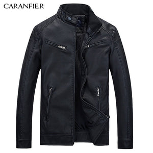 CARANFIER Mens Leather Jackets Autumn Winter Coats Men Plus Velvet Simple Faux PU Outerwear Biker Motorcycle Male Punk Jacket