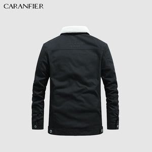 CARANFIER  Winter Men Jacket Casual Solid Color Warm Jacket Plus Velvet Large Size Cotton Coat Lapel Design Men Jacket hip hop