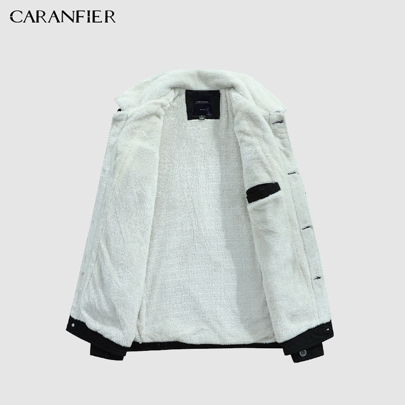 CARANFIER  Winter Men Jacket Casual Solid Color Warm Jacket Plus Velvet Large Size Cotton Coat Lapel Design Men Jacket hip hop