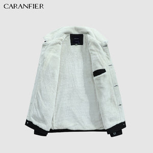 CARANFIER  Winter Men Jacket Casual Solid Color Warm Jacket Plus Velvet Large Size Cotton Coat Lapel Design Men Jacket hip hop