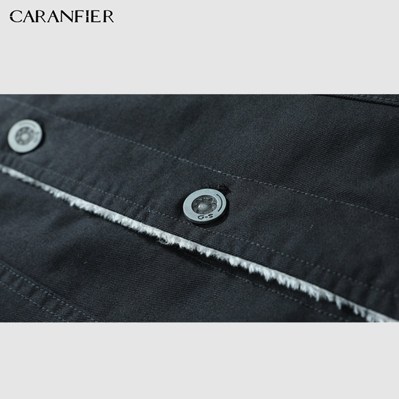 CARANFIER  Winter Men Jacket Casual Solid Color Warm Jacket Plus Velvet Large Size Cotton Coat Lapel Design Men Jacket hip hop