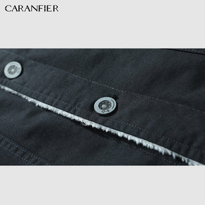 CARANFIER  Winter Men Jacket Casual Solid Color Warm Jacket Plus Velvet Large Size Cotton Coat Lapel Design Men Jacket hip hop