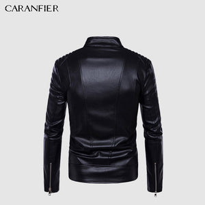 CARANFIER Autumn PU Leather Jacket Male Fashion More Zipper Slim Leather Clothing Men Casual Motorcycle Leather Jacket  M-5XL