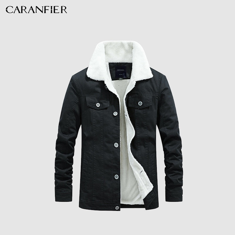 CARANFIER  Winter Men Jacket Casual Solid Color Warm Jacket Plus Velvet Large Size Cotton Coat Lapel Design Men Jacket hip hop