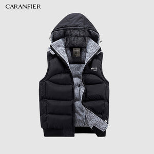 CARANFIER Men's New Winter Vest Thermal Sleeveless Jackets Men Casual Slim Fit Autumn Hat Detachable Vests Men Brand Waistcoat