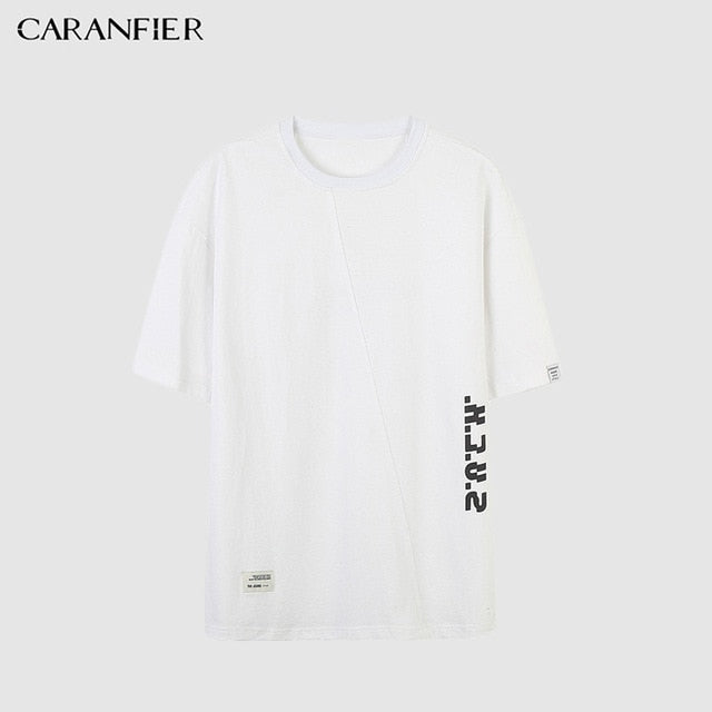 CARANFIER Loose Letter Mens T-shirts Summer Fashion Slim Casual Plants Print Tops Brand Modis O-Neck Short Sleeve Tees Camiseta