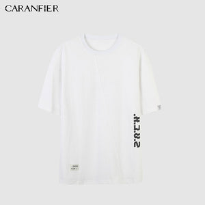 CARANFIER Loose Letter Mens T-shirts Summer Fashion Slim Casual Plants Print Tops Brand Modis O-Neck Short Sleeve Tees Camiseta